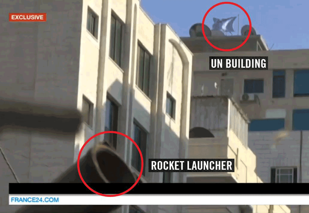 Image IDF: A France 24 reporter was searching for the location of Hamas' rocket launchers in Gaza. He found one in a residential area next to a UN building. Share this screenshot. Tell the world how Hamas operates.