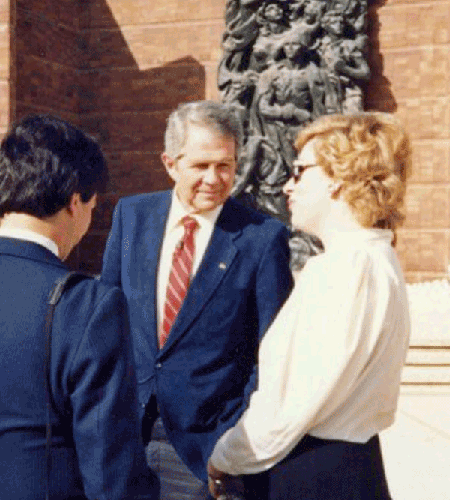 CBN Founder Pat Robertson in 1985 at Jerusalem's Holocaust Memorial with Jerusalem Channel's Christine Darg