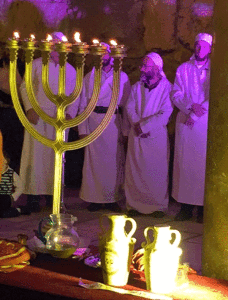 In foreground are two jars of ritually pure olive oil prepared by the Temple Institute