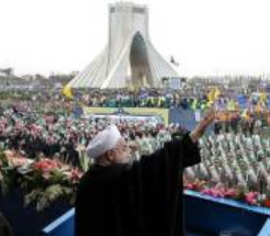 Screenshot: President Rouhani addressing thousands in Tehran’s Azadi Square.  